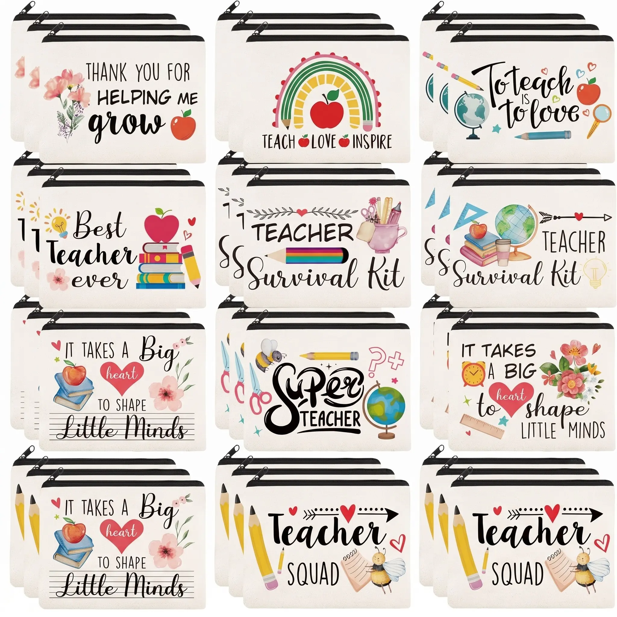 8/30 Pcs Back to School Teacher Gifts Composition Book Shaped Canvas Makeup Bag Pencil Pouch Zipper Cosmetic Bag Student Gifts for Teachers Thank You Teacher Gifts Bookish Gifts Travel Toiletry Pouch for Women and Girls
