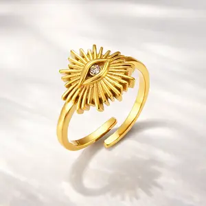 Gold Sunburst Evil Eye Open Adjustable engineer Ring - Boho Aesthetic Protection Jewelry Quiet Luxury Trendy It Girl Ins Aesthetic Statement summer Rings Accessories for Women Valentines&birthday Boujee Gifts for gf