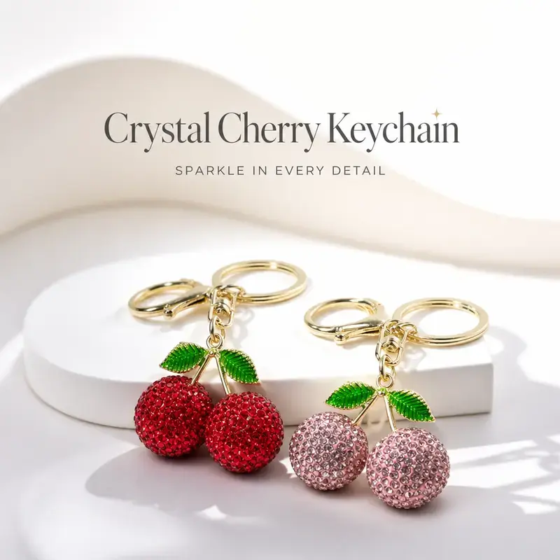 Full Rhinestone Cherry Keychain, Sparkly Crystal Bag Charm, Bling All-Match Purse Pendant, Cute Birthday Party Gift for Girls Shiny