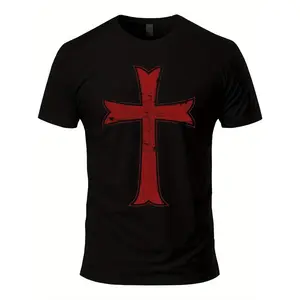 Crusader Knight Templar Cross Short Sleeve Pattern T-Shirt Pure Cotton Men's T-Shirt Comfortable Style, 1 Piece, 100% Cotton T-Shirt Classic Cotton Tee Men's T-Shirts Cotton Menswear Casual Short-Sleeve Fun Shirts Comfort Wear 200g S-XXXXL