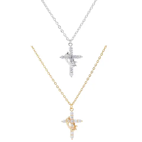 Unisex Christian Geometric Crown-Cross Long Choker Necklace - Exquisite Charms, Metal Coating, Allmatch Daily Jewelry, Necklaces for Women, Beautiful Gift for Fashion Lovers