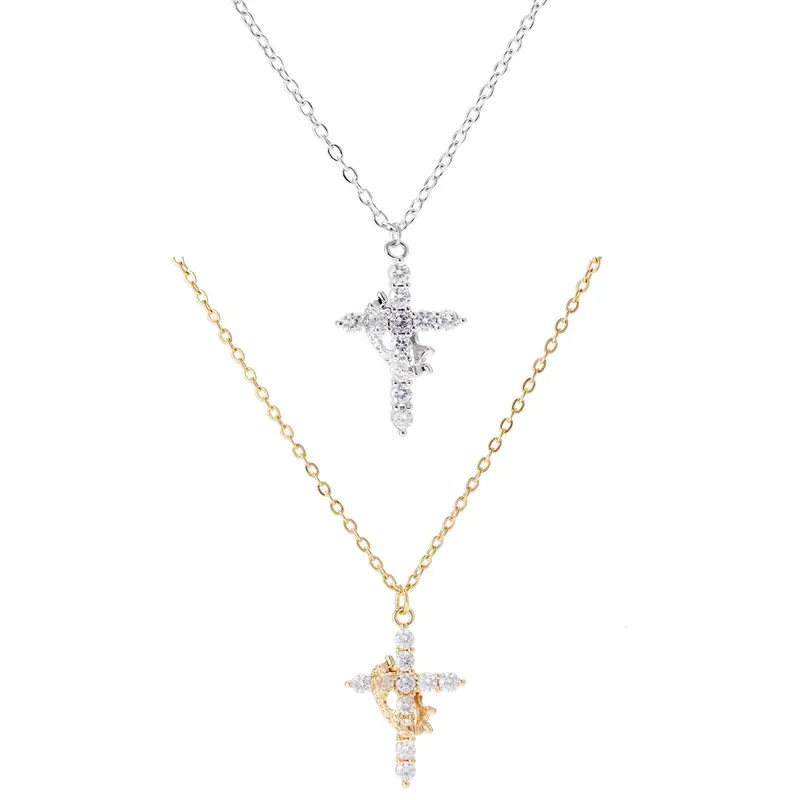 Unisex Christian Geometric Crown-Cross Long Choker Necklace - Exquisite Charms, Metal Coating, Allmatch Daily Jewelry, Necklaces for Women, Beautiful Gift for Fashion Lovers