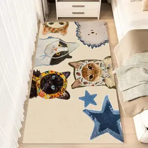 1pc Cat & Floral Collage Pattern Fluffy Area Rug, Decorative Rug Mat, Polyester 100% Flannel Carpet, Non-Slip Rectangle Floor Mat for Living Room, Bedroom, Entryway, Washable, Cozy Gift for Cat Lovers & Seasonal Decor