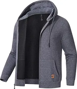 YUYANGDPB Men's Jacquard Waffle Knit Zip Up Hoodie, Lightweight Full Zip Sweatshirt Jacket, Casual Long Sleeve Hooded Coat for Men Spring Fall