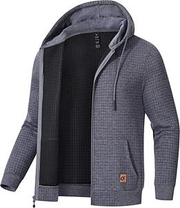 YUYANGDPB Men's Jacquard Waffle Knit Zip Up Hoodie, Lightweight Full Zip Sweatshirt Jacket, Casual Long Sleeve Hooded Coat for Men Spring Fall
