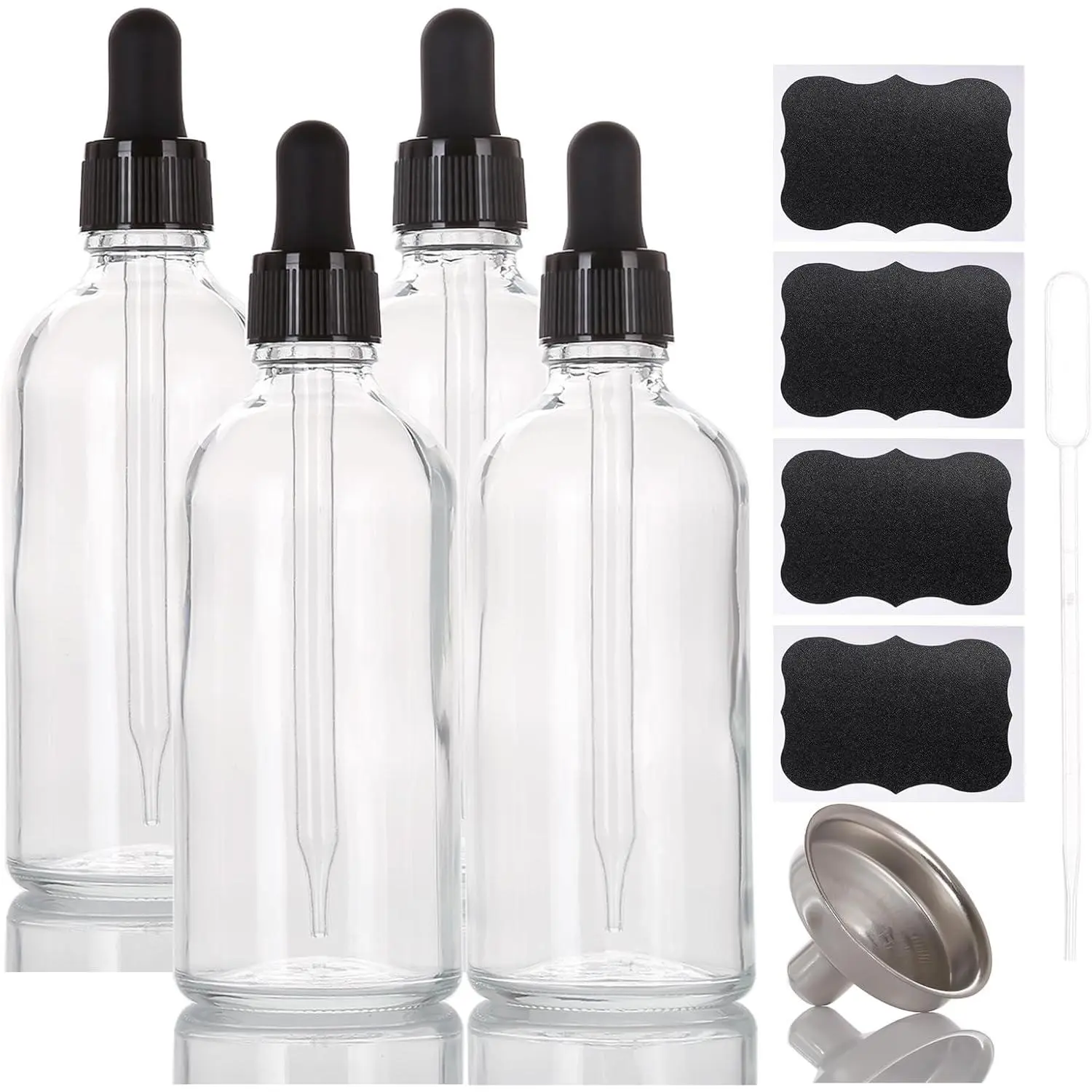 3.4 oz Glass Dropper Bottles,4 Pack 100ml Empty  Leak Proof Thick Tincture Bottles for Essential Oils,Hair Oil,Liquids,Laboratory,Pharmacist Bottle,Massage,Perfumery