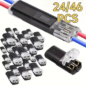 24/46pcs H-Type Socket Quick Cable Connectors 2-Pin 2-Way Dual-Wire Plug-in Terminals Copper Contact No Stripping Required for AWG 18-22 PVC Insulated,Car Wire Cable Terminal
