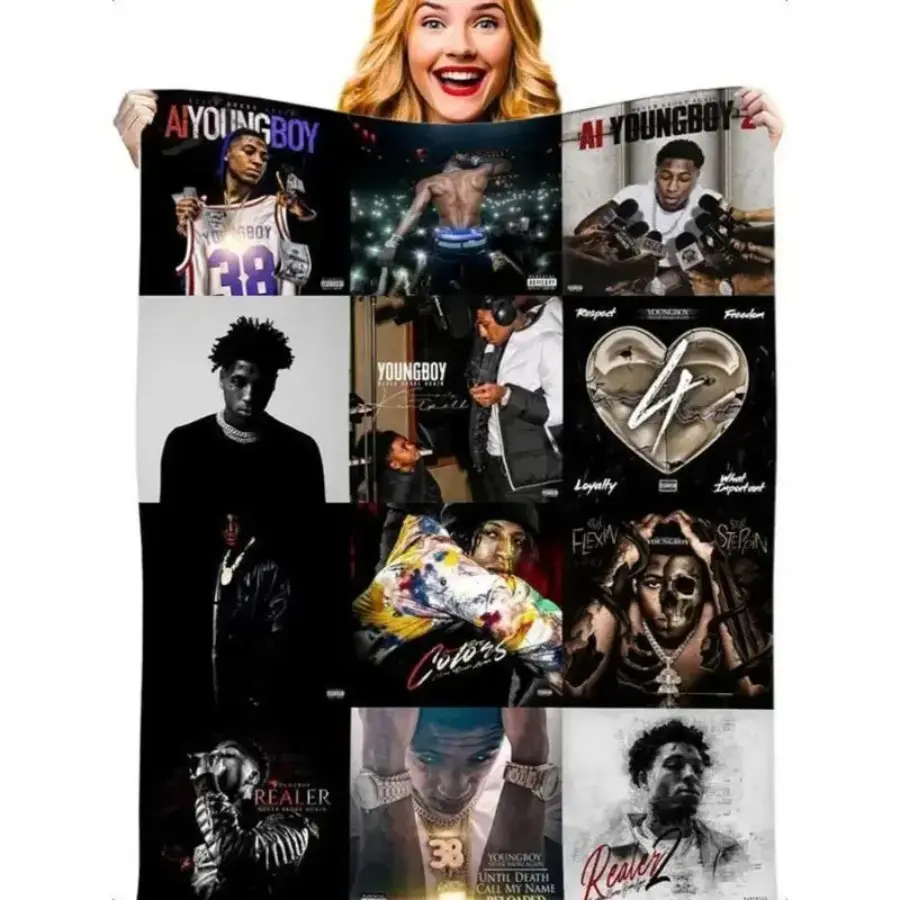 Double Brushed Flannel Throw Blanket - Cozy Aesthetic Young-boi Album Print, Soft Bedding Throw, All Seasons Breathable Warm Blanket, Wrinkle-Resistant, Easy Machine Wash, for Cozy Setup, Sofa Protection, Fans