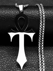 Goth Egyptian Cross Ankh Key of Life Necklace, Stainless Steel Necklace, Fashion Jewelry Accessories for Men & Women As Gift