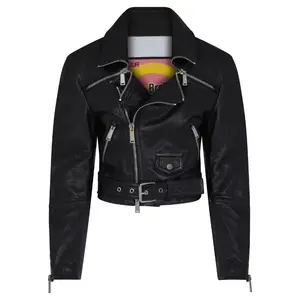 Edgy Black Cropped Leather Rider Jacket