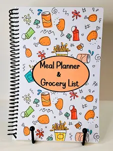 Meal Planner & Grocery List- 12 Month-4-Week Blocks-Spiral Bound 5.5 x 8.5 Inch Empty Months Flexible Start Dates Left Side Dinner Planning Righ