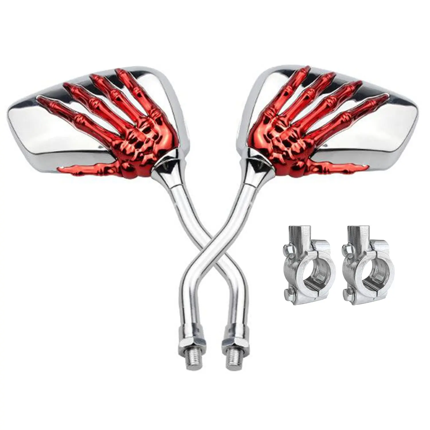 HEART HORSE Attractive Claw-Shape Skull Skeleton Hand Handlebar Blind Spot Mirror - 10mm Mount Holder Clamps, Easy Installation, Bold Design, for Motorcycle & Scooter, Boosts Driving Safety
