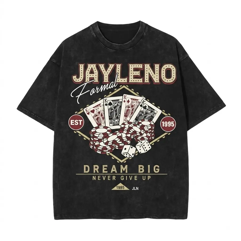 Poker Cards Casino Graphic T-Shirt Vintage Acid Wash Oversized Streetwear Tee