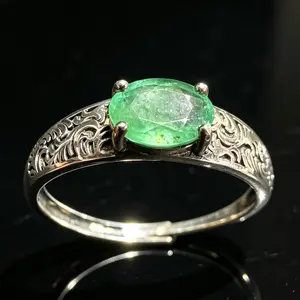 Vintage Style Natural Emerald Ring | 925 Sterling Silver