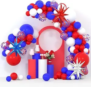 Navy Blue White Red Latex Confetti Balloons Arch With 4D Starburst Star Foil Balloons for Baby Shower 4th of July Patriotic Decorations Baseball Birthday Party Garland Metallic