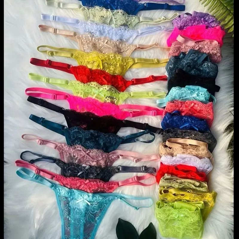 Women’s Seamless Lace Thongs - Adjustable Low-Rise V-Style, Breathable Fabric, Machine Washable Random Assortment for Bride & Daily Wear