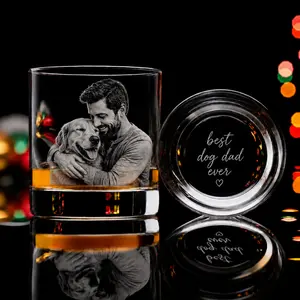 Personalized Whiskey Glass for Dog Dad Cat, Custom Photo Engraved Whiskey Glass, Best Dog Dad Ever Gift, Father’s Day Gift for Pet Dad