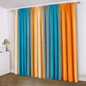 Gradient Blue Blackout Curtains, High-Quality Printed Blinds, Butterfly Knot Design, Easy Care, Multi-Size Options, Bedroom & Living Room Use, Blackout Window Cover