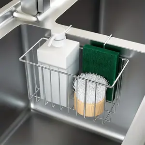 1pc Durable Rustproof Stainless Steel Sink Caddy Organizer with Sponge Holder, Brush and Soap Dishwashing Liquid Drainer Basket - Essential Kitchen Accessory for Easy Cleaning and Organization