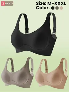 Women's Solid Wireless Bra, Casual Comfortable Breathable Bra for Daily Wear, Soft Lingerie for All Seasons