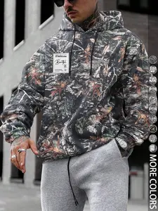 Men's Camo Print Hoodie, Regular Fit Casual Letter Print Long Sleeve Hooded Sweatshirt for Fall & Winter, Men's Top for Daily Wear
