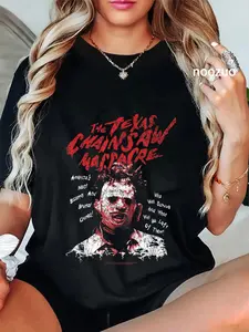 100% Cotton Leatherface Word Crown T-Shirt Chainsaw Massacre Casual Graphic Printed Tee