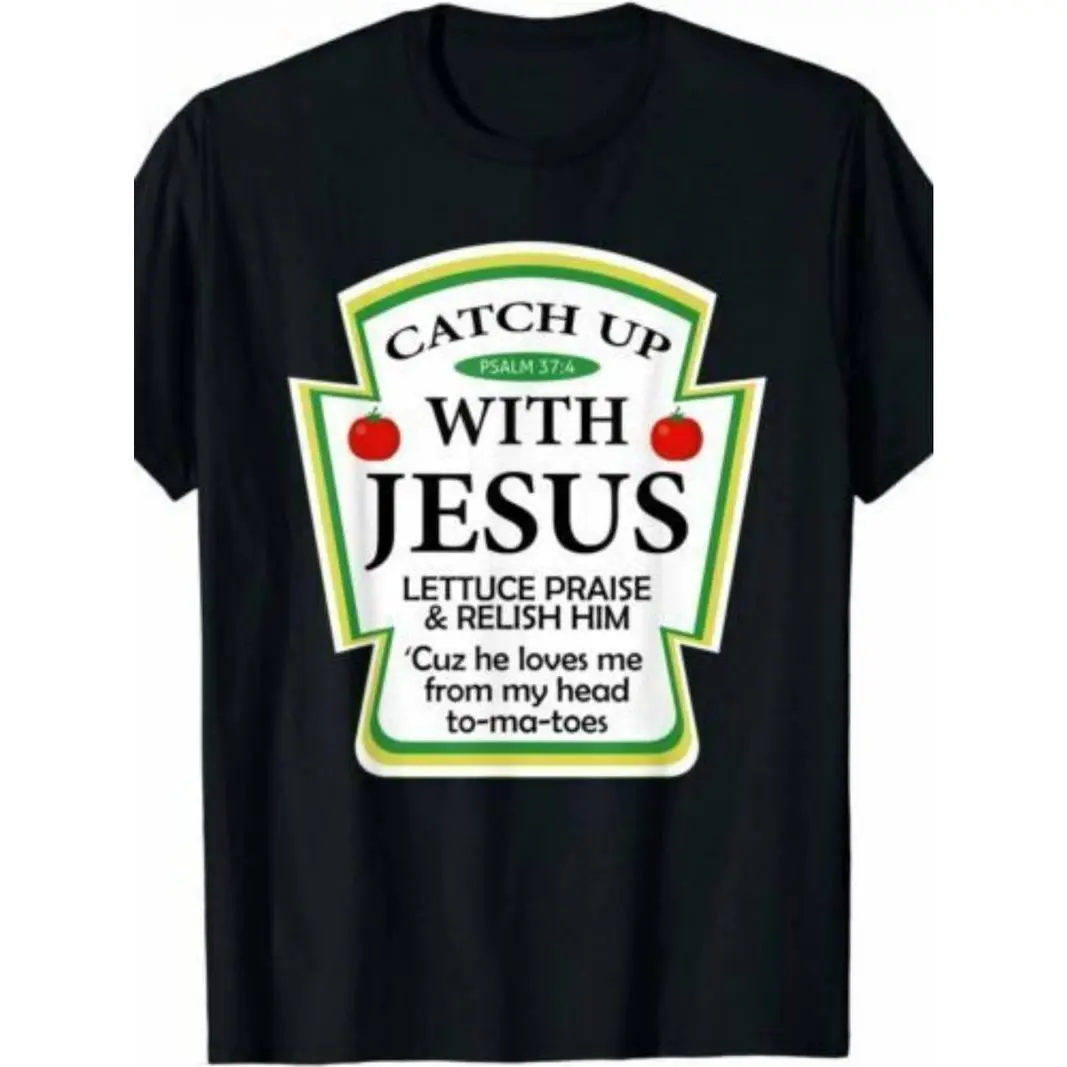 [100% Cotton] graphic tees Catch Jesus" Ketchup Fun Christian Gift Creative T-shirt