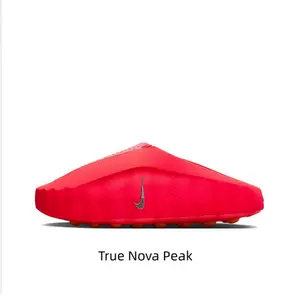 Vibrant Red Thick-Soled Mule Slides, Orange Cushioning Massage Outsole, Perforated Upper, Pre-Game Recovery Tech Slides