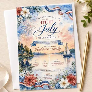 30pcs Custom America’s 250th Anniversary Invitation Card - 5.3" x 8", 4th of July 2026 Party Invite, 4th of July Party Invitation