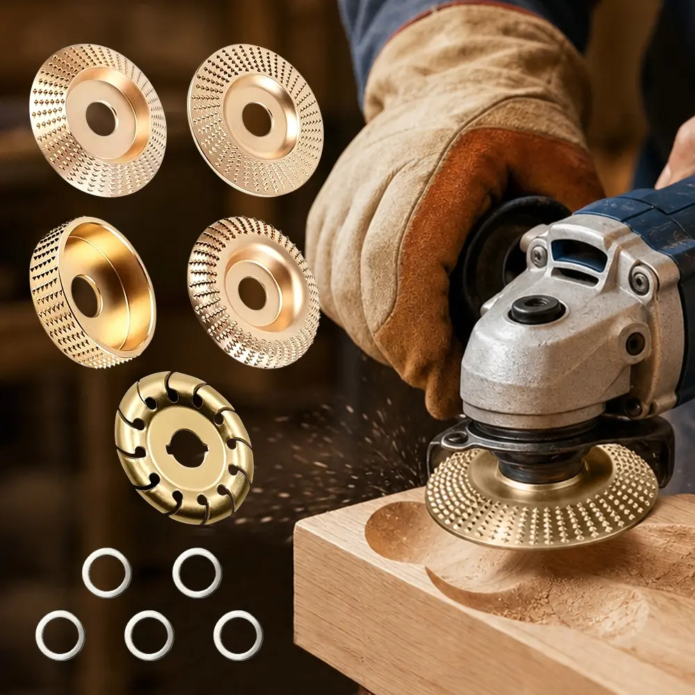 Pack of 5 Wood Carving Disc, 4IN and 4 1/2IN Angle Grinder Polishing Pad Stump Grinder Wheel, Angle Grinder Sanding Disc Tungsten Carbide Wheel Tools Set, Upgraded Wood Grinding Wheel Discs