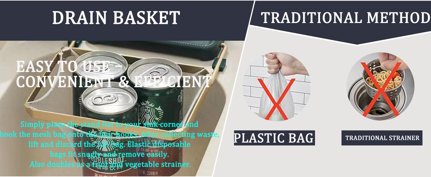 White Foldable Kitchen Sink Filter Basket, Rotatable Drain Strainer with 100 Disposable Mesh Bags, Food Catcher Gadget White Foldable Kitchen Sink Filter Basket, Rotatable Drain Strainer with 100 Disposable Mesh Bags, Food Catcher Gadget