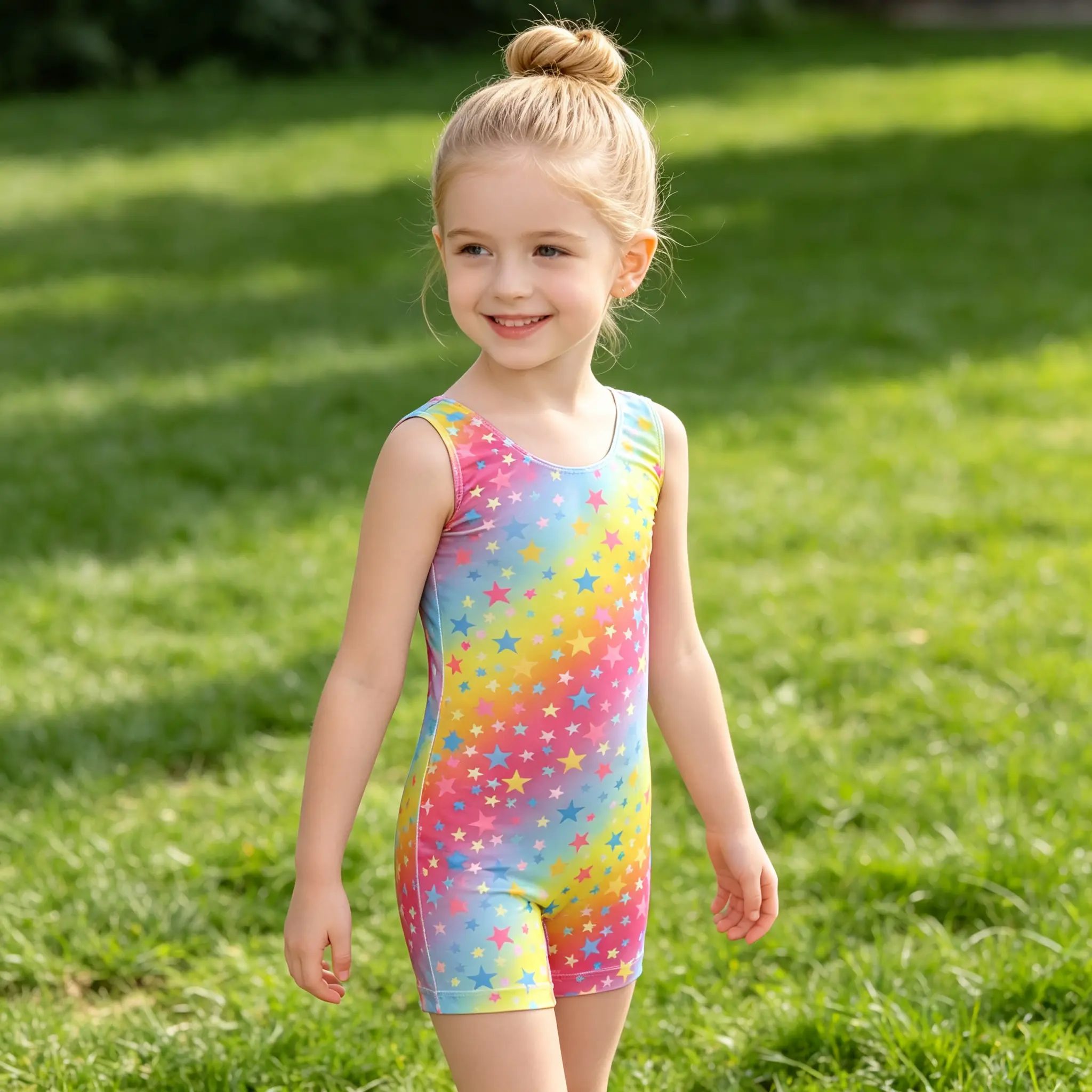 Toddler Girls Sleeveless Gymnastics Unitard, Cute Rainbow Star Print, Quick-Dry Outfit for Swimming, Gymnastics & Biking	