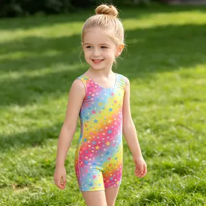 Toddler Girls Sleeveless Gymnastics Unitard, Cute Rainbow Star Print, Quick-Dry Outfit for Swimming, Gymnastics & Biking	