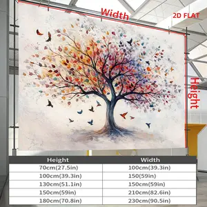 2D Flat, [2D Plane Printing] 1 Large Size/small Size Pattern Printed Tapestry- Colorful Tree, Birds, Autumn, Vibrant Leaves, Artwork, Room Wall Decoration, Non-luminous, Suitable for, Living Room, Meditation, Office, Party Decoration