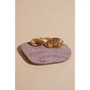 Peach Glass Statement Huggie Ring