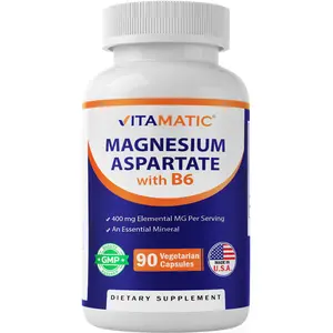 Vitamatic Magnesium Aspartate 400mg per Serving - 90 Vegetarian Capsules - Added B6 for Maximum Absorption - Supports Muscle, Joint, and Heart Health*