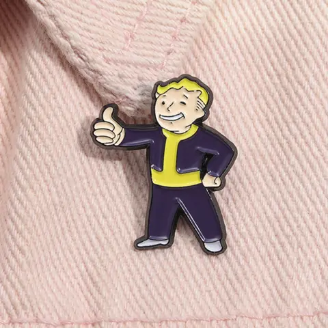 Fallout Series Badge Pin, Vintage American Post-Apocalyptic Style, Nuclear Cola Bottle Cap Vault Boy Symbol, Suitable for Fallout Players & Fans, Fashion Accessory Men Accessories