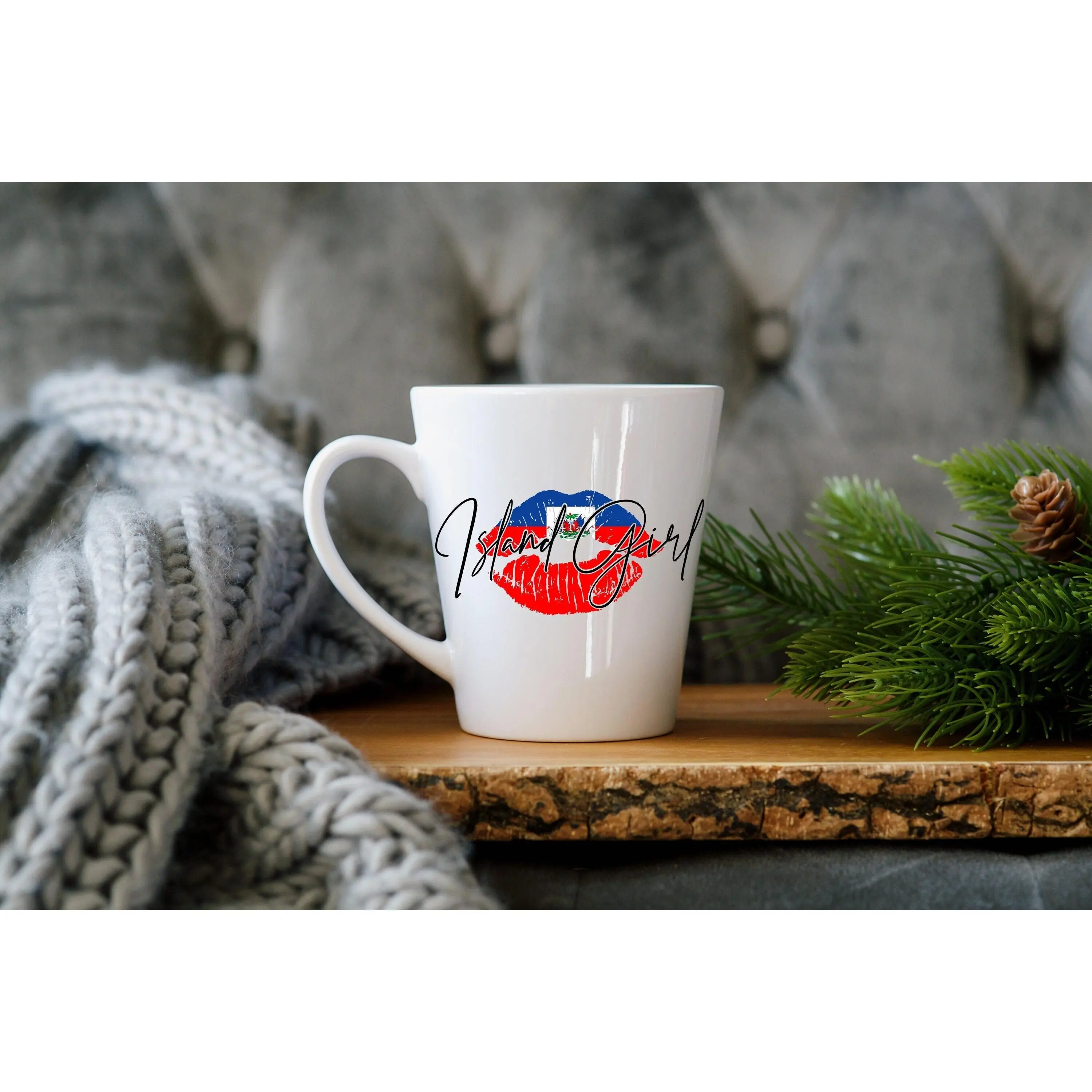 Island Girl Mug Latte 12 oz. - Coffee Haiti Haitian West Indian Lips Flag Caribbean