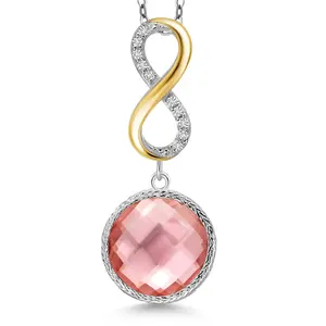 Gem Stone King 925 Sterling Silver Peach Nano Morganite and White Lab Grown Diamond Pendant Necklace for Women | 6.78 Cttw | Gemstone March Birthstone | Round 12MM | With 18 Inch Chain