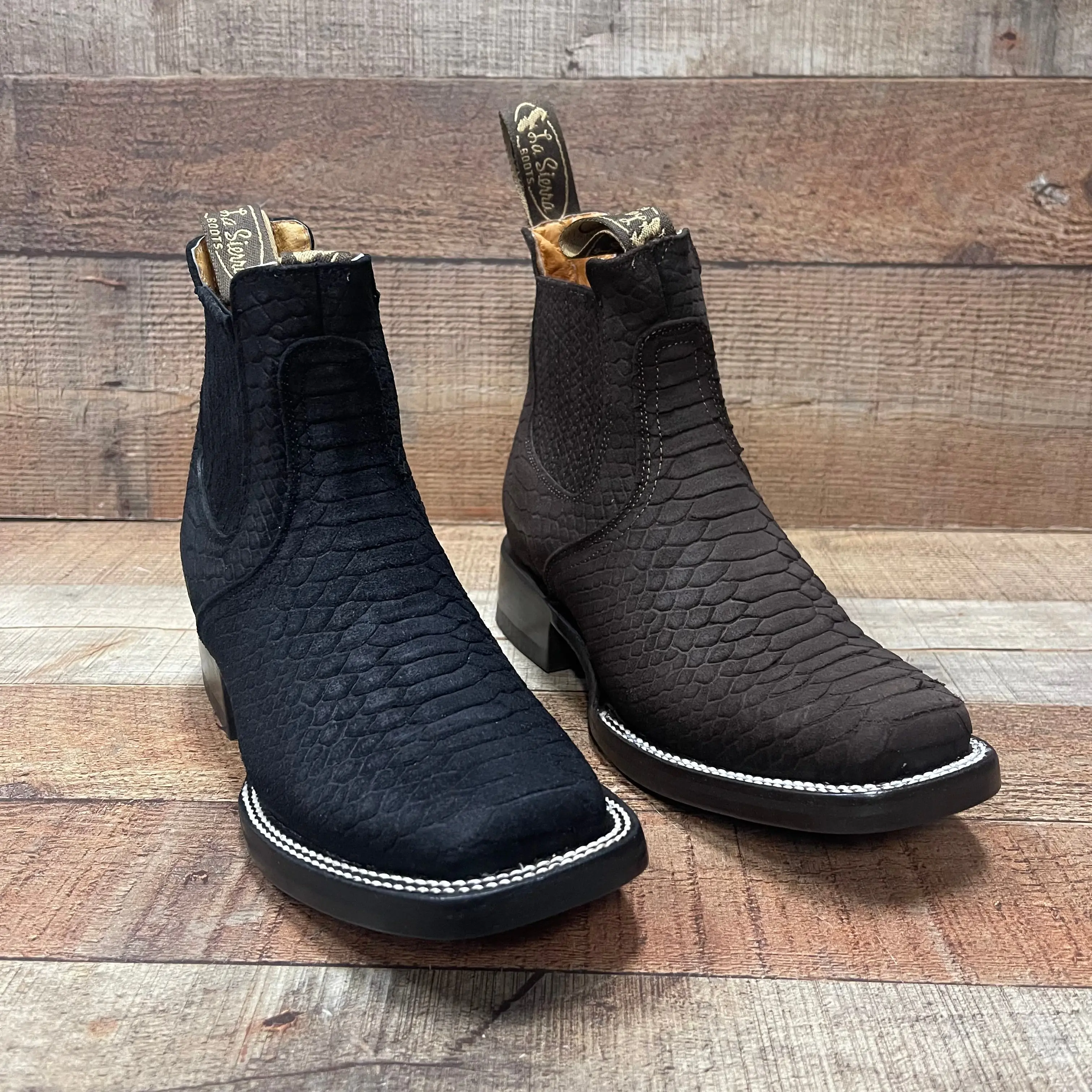 Women's Western Square Toe Cowgirl Ankle Boots Genuine Cow Leather Embossed Pattern Handmade in Mexico Est. 351