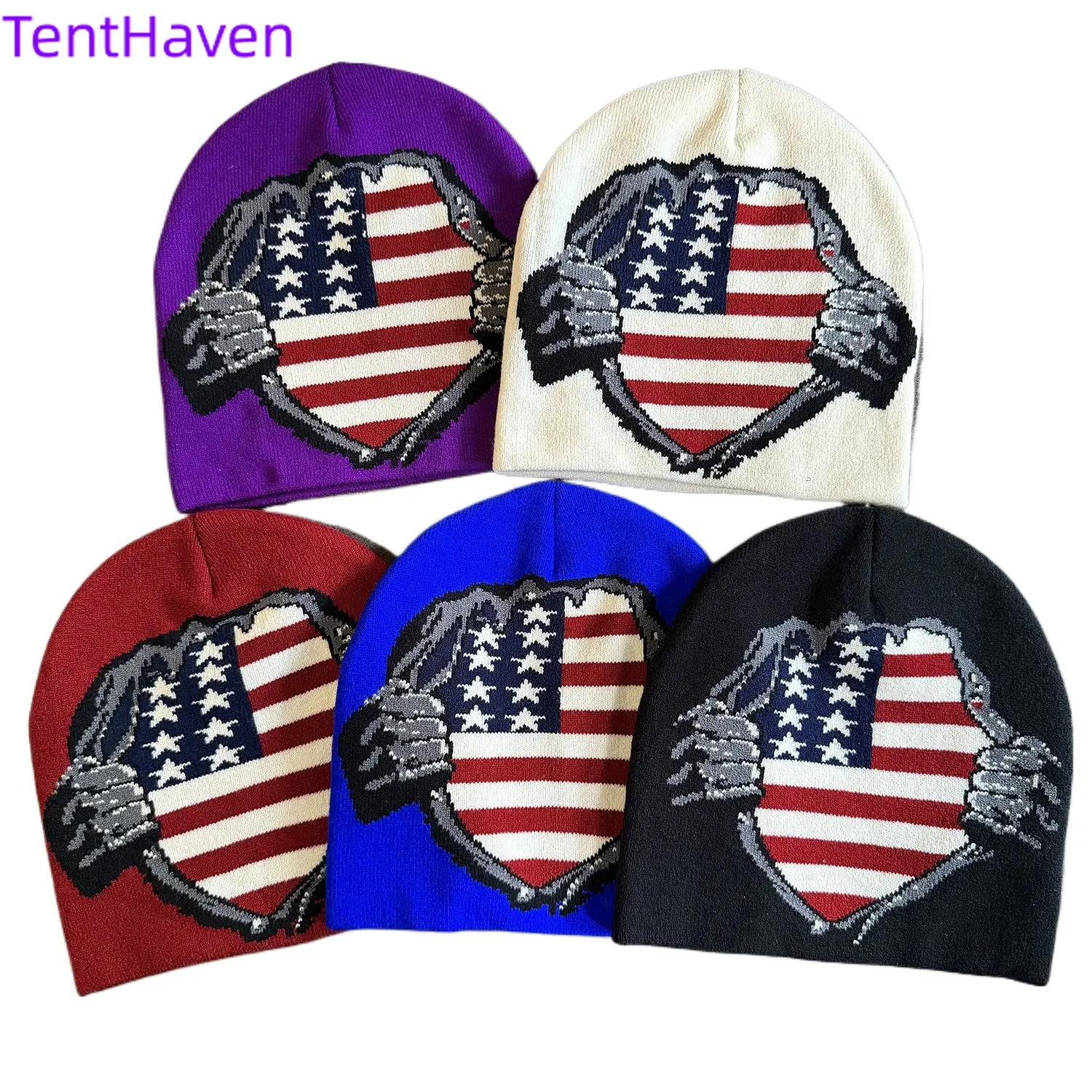 Adults' 2026 Autumn-Winter New Unisex Flag Motif Lightweight Cotton Knitted Beanies - Cold-Proofing, Elastic Fit, Casual Sports & Outdoor Hats for Commute, Outdoor Activities, Outdoor Sports