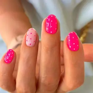 Polka Dot Retro Press-On Nails, Short Ballerina Shape, Textured Finish, 24-Piece Set, DIY Fake Nails, Nail Accessories, Nail Art Decoration for Women and Girls, Nail Art Supplies, Pressed On Nails