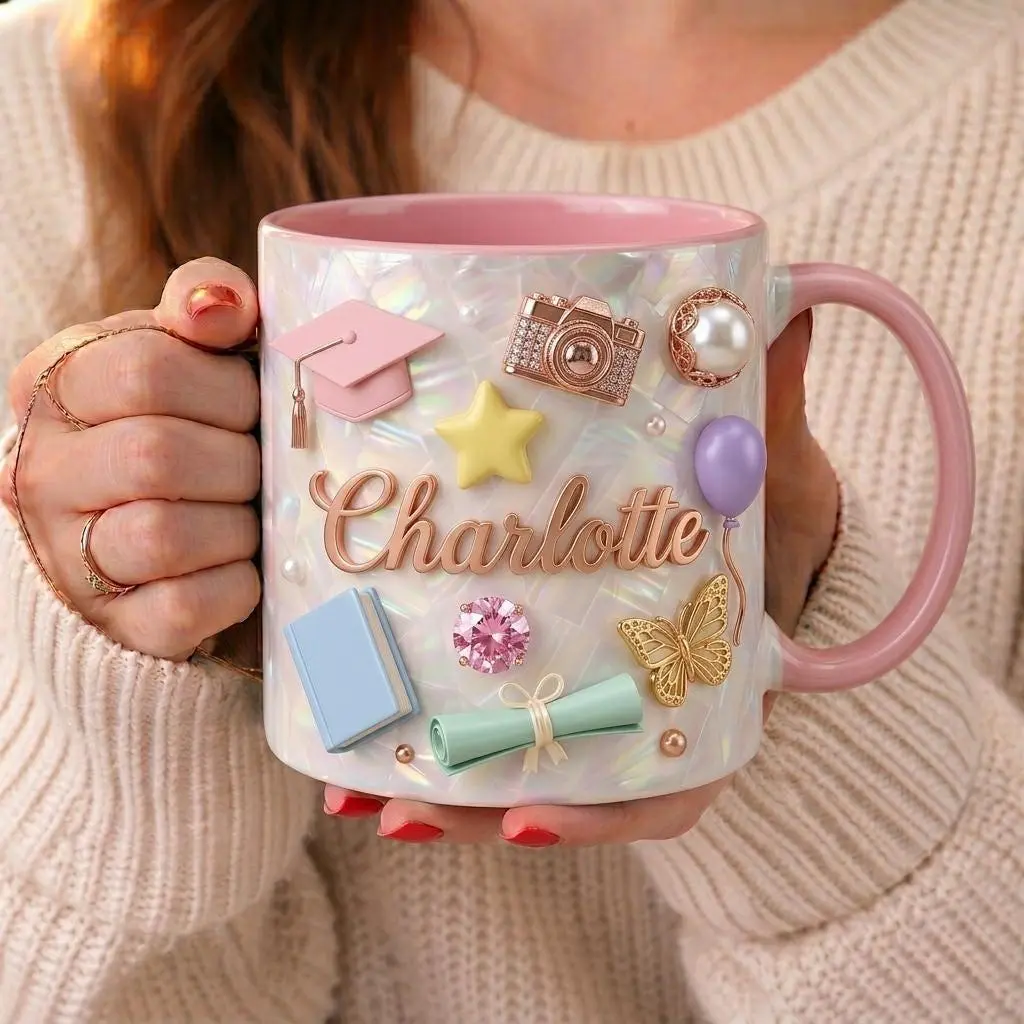 Personalized Graduation Mug with Name, 2D Printed 3D Effect Class of 2026 Coffee Mug, Custom Congrats Graduate Mug for Girls and Students, Cute Graduation Keepsake Cup for High School or College Graduates, Perfect Graduation Day Gift