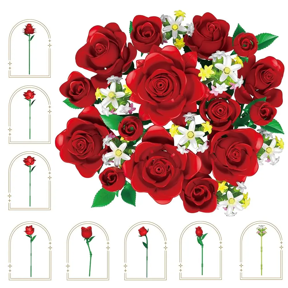 Contixo BK09 Buildable Rose Flower Bouquet Building Set, Decor Piece, Gift for Kids and Adults