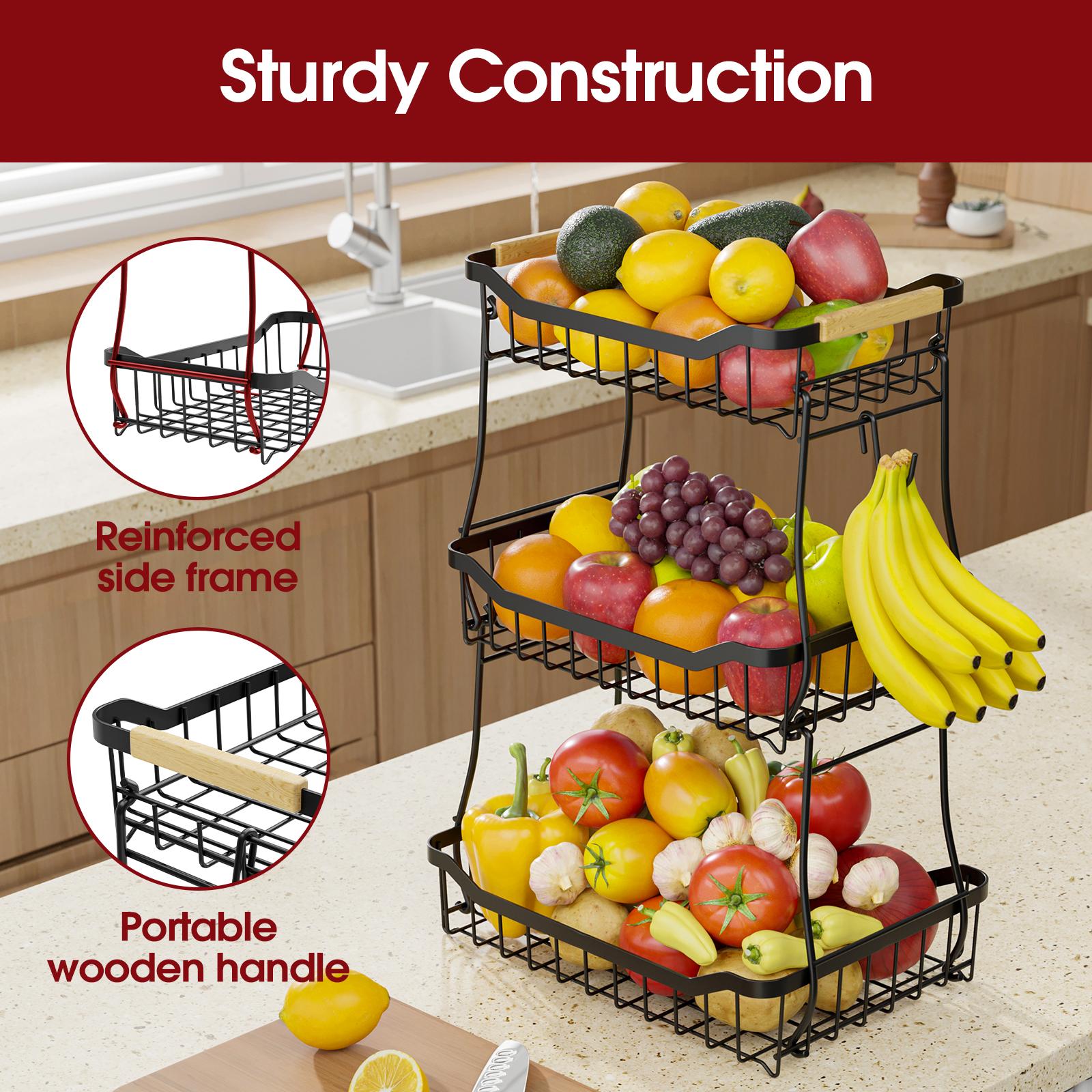 2/3 Tier Square Fruit Basket Stand, Durable Metal Countertop Fruit and Vegetable Basket Organizer with Space Saving Stackable Design, Large Capacity Storage for Fruits, Snacks, Bread and Produce, Stylish Kitchen Counter Organizer for Home 2/3 Tier Square Fruit Basket Stand, Durable Metal Countertop Fruit and Vegetable Basket Organizer with Space Saving Stackable Design, Large Capacity Storage for Fruits, Snacks, Bread and Produce, Stylish Kitchen Counter Organizer for Home