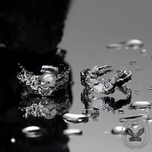 GTHIC Wave Sun and Moon Alloy Open Couple Ring for Unisex Statement Jewelry Simple Accessories Daily Wear