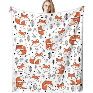 Cute Fox Blanket Super Soft Cozy Flannel Throw Blankets Bedding for Sofa Bedroom Living Room Kids Adults Gifts 60"x50"