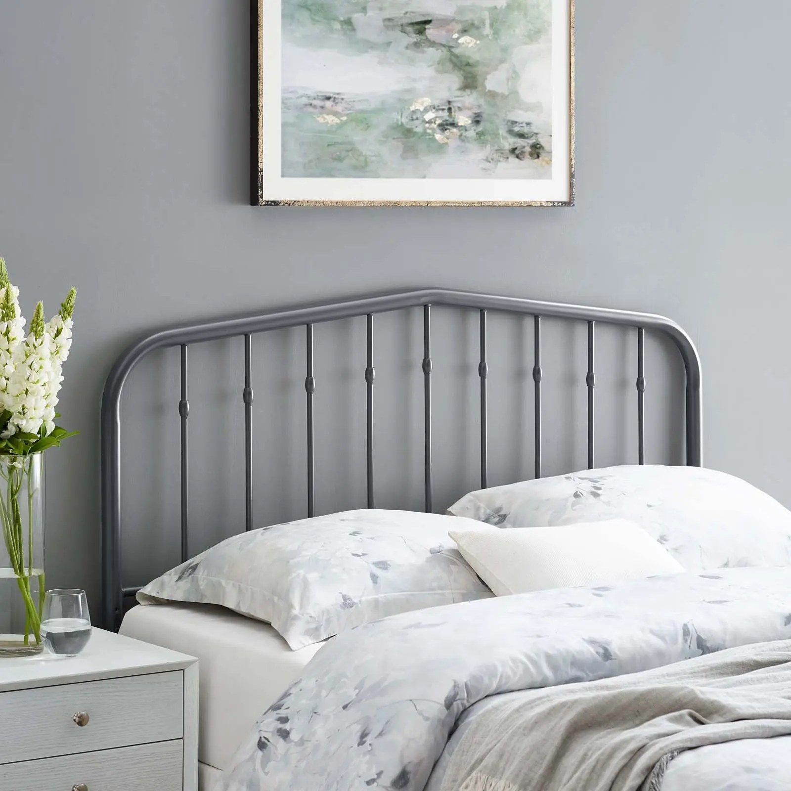 Modway Lennon Full Durable Metal Frame Headboard - Gray Arch-Curved Headboard Panel, Modern Bedroom Furniture, Arch Frame Headboards