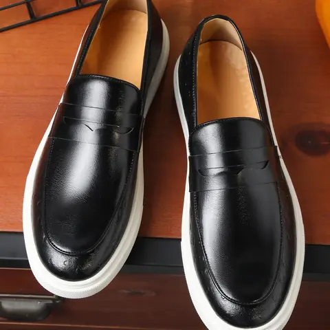 Men's Casual Plain Color Slip-on Affordable Loafers, PU Leather Shoes, Fashionable Round Toe Flat Shoes for Daily Wear, Lightweight Breathable Comfortable Shoes for Daily Wear, Footwear Slipon