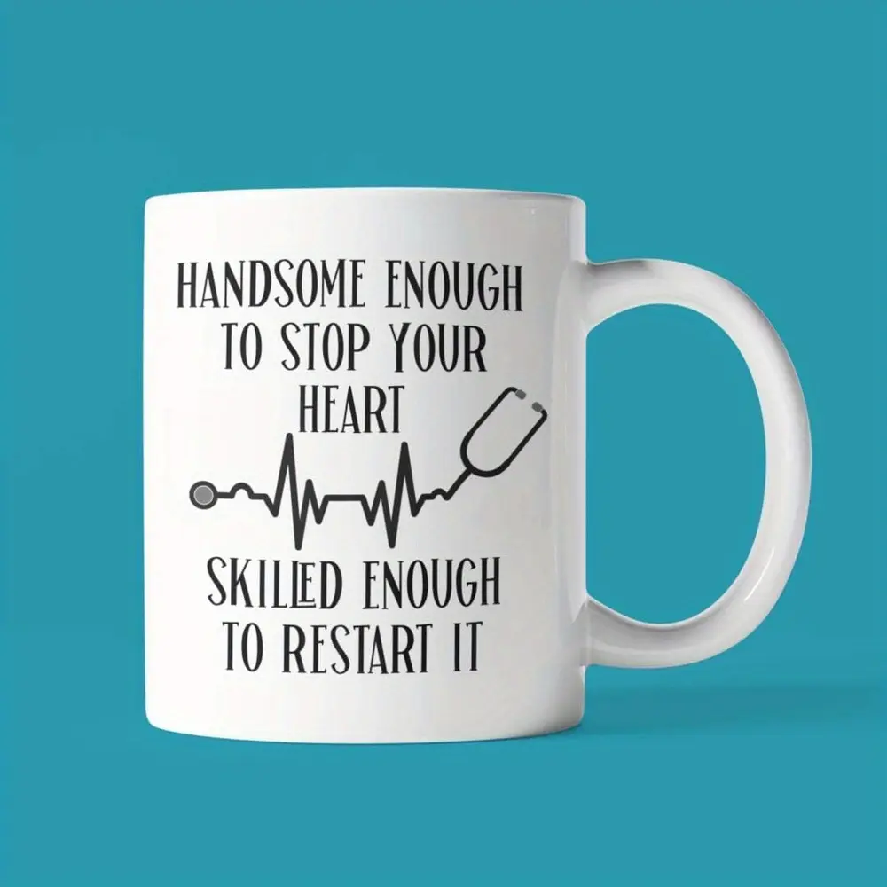 Ashton Books-n-Things Funny Medical Mug for Men - "Handsome Enough to Stop Your Heart Skilled Enough to Restart It" 11oz White Ceramic Coffee Cup with Stethoscope Design, Gift for Male Nurse ER Doctor EMT Paramedic (Christmas, Graduation, Independence Day